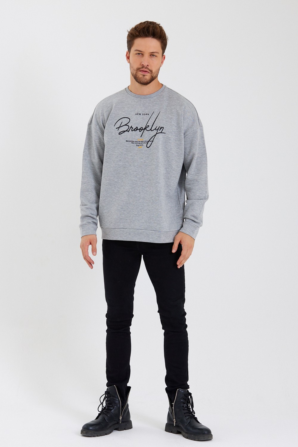 Superlife Süperlife Erkek Bisiklet Yaka Regular Fit El Yazılı Brooklyn Ince Sweatshirt SPR23SW331