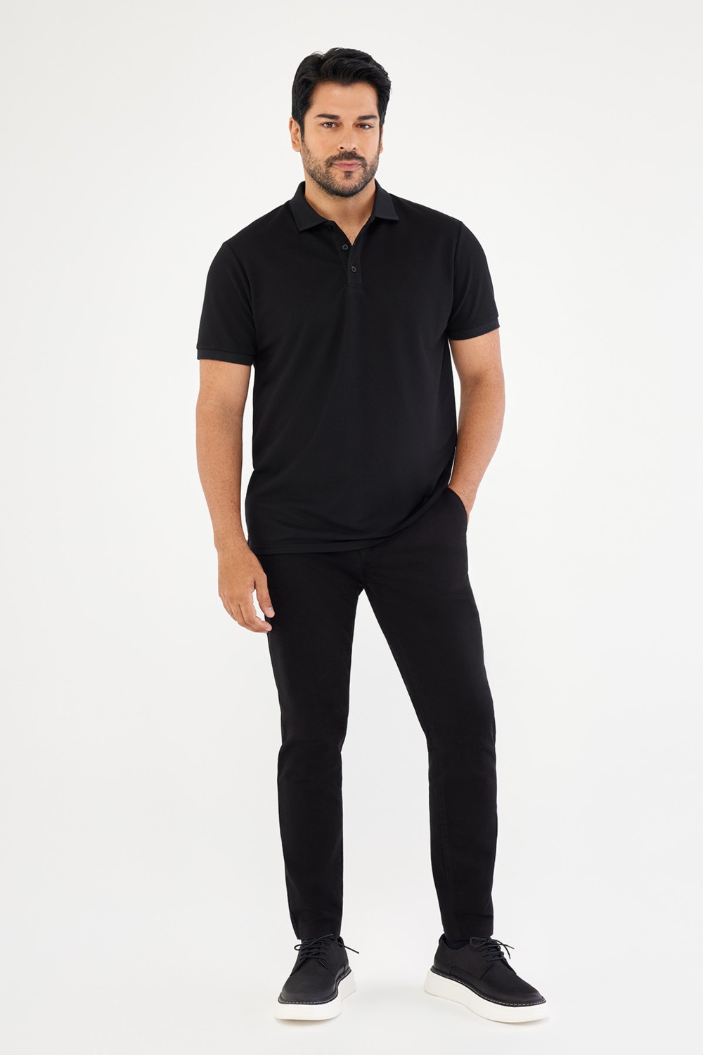 Altınyıldız Classics Erkek Siyah Kanvas Diz İzi Yapmayan Slim Fit Dar Kesim Yan Cep Chino Pantolon
