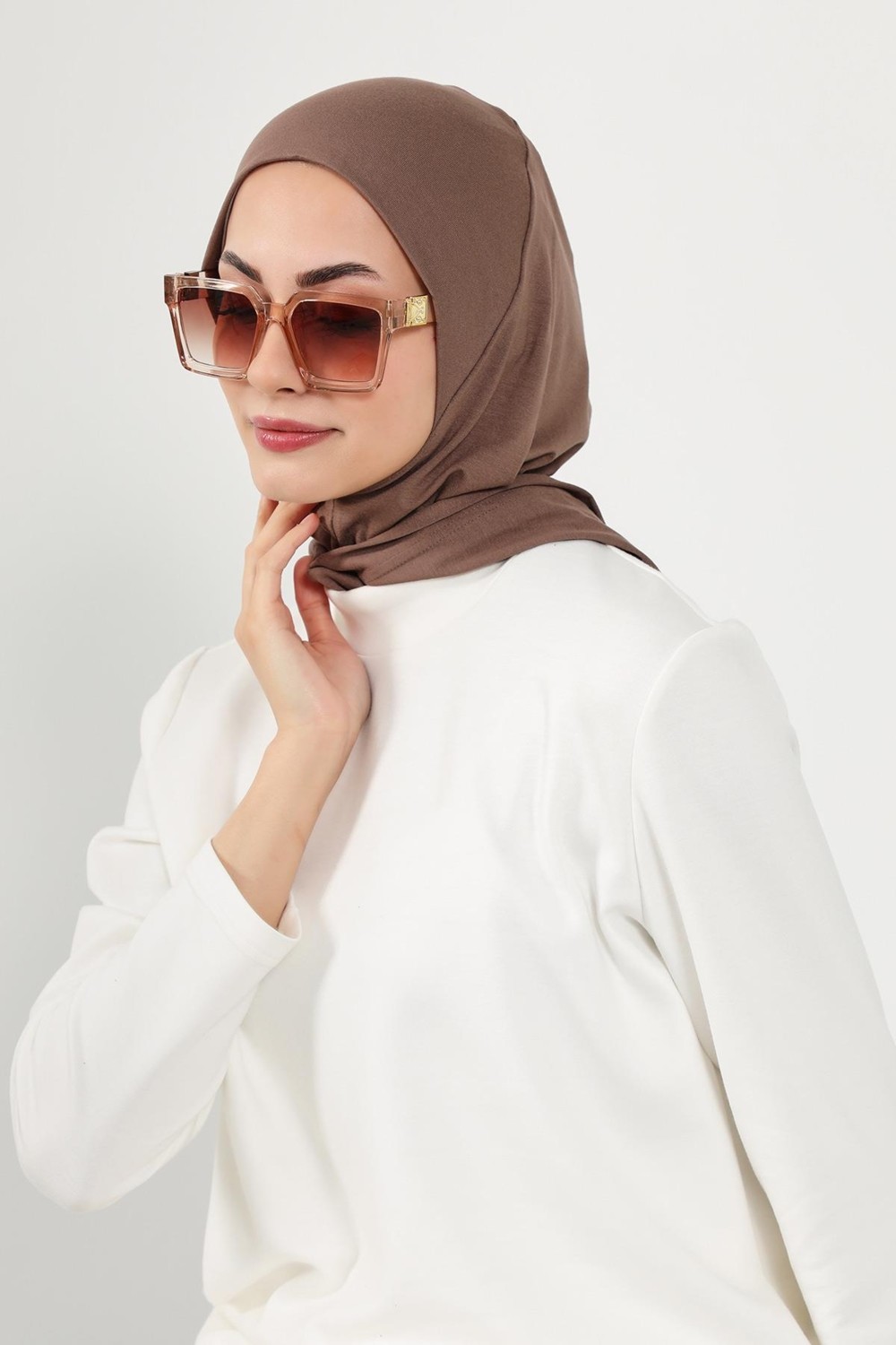 Aisha's Design Kapşon ve Kapatıcı Özellikli Penye Kadın Hazır Bone,B-89P,Pudra görsel 7