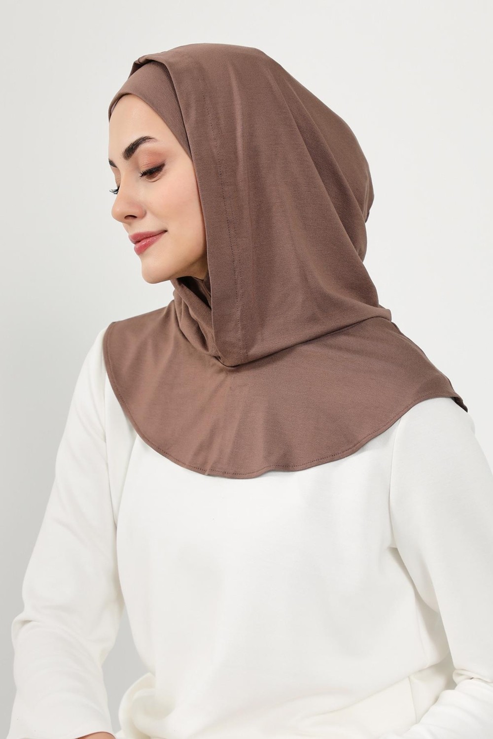 Aisha's Design Kapşon ve Kapatıcı Özellikli Penye Kadın Hazır Bone,B-89P,Pudra görsel 8