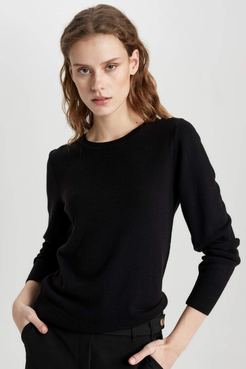 DeFacto Regular Fit Yumuşak Dokulu Bisiklet Yaka Basic Düz Triko Kazak F7091AZ24WN görsel 6
