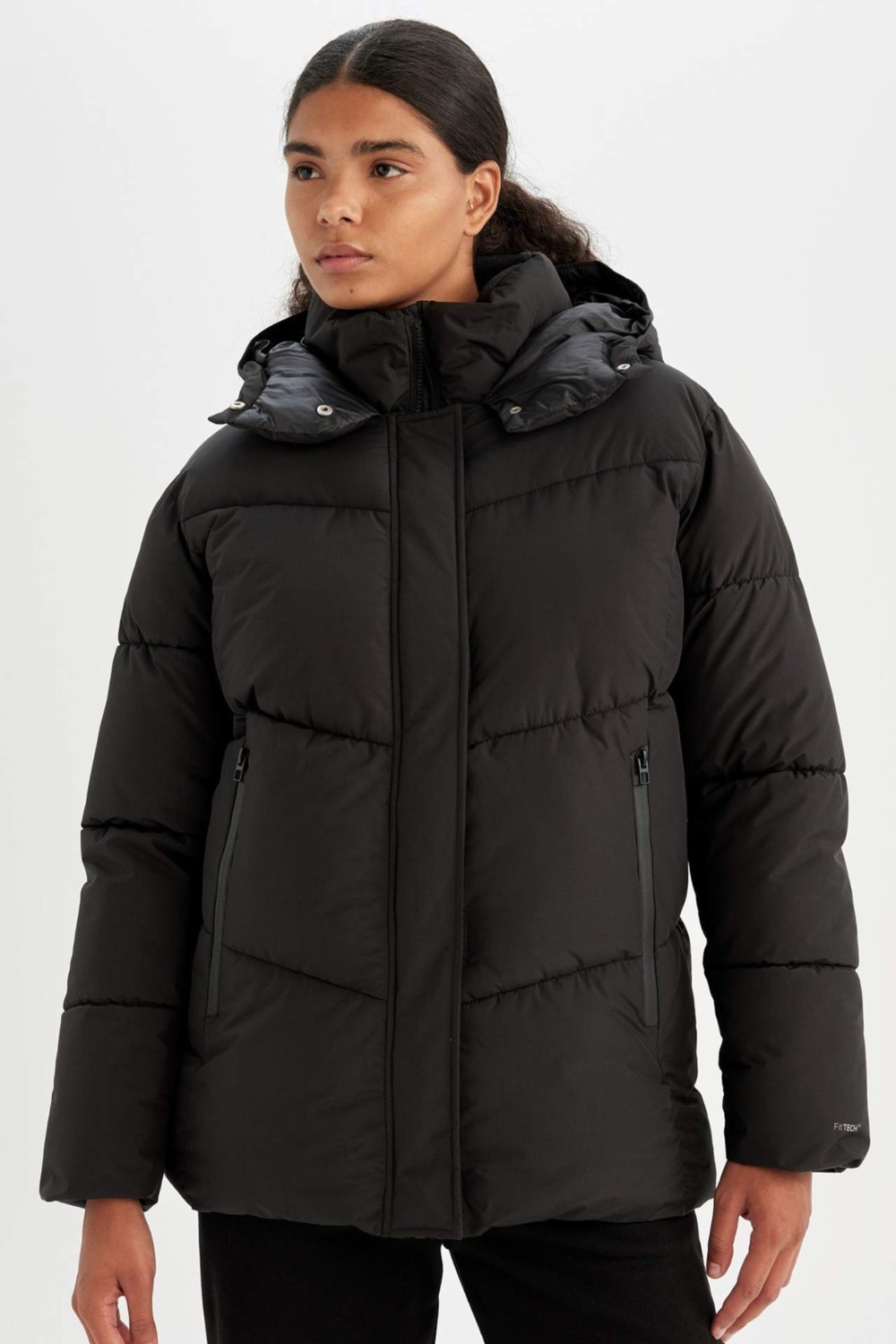 DeFacto Su İtici Regular Fit Yarım Polar Astarlı Kapüşonlu Fermuarlı Kışlık Mont A1553AX24WN görsel 6