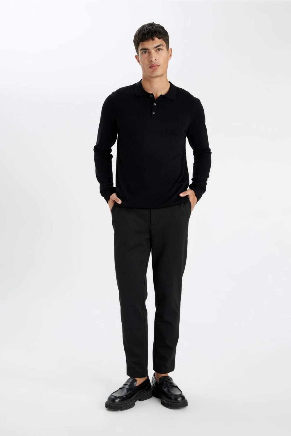 DeFacto Standart Fit Normal Kesim Polo Yaka Yumuşak Dokulu Premium Triko Kazak D0454AX24AU görsel 8
