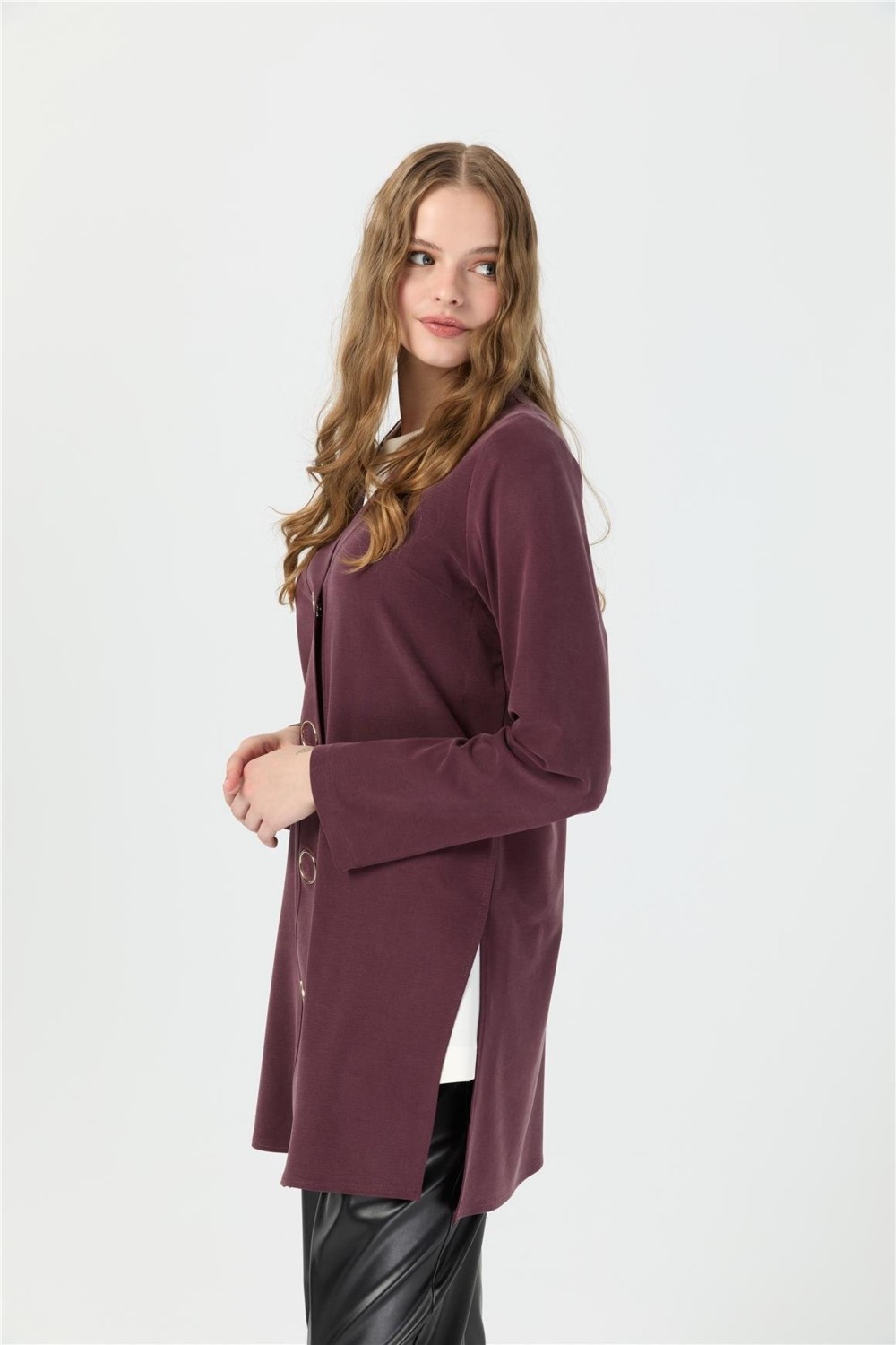 Esswaap Halka Çıtçıtlı Hırka Bordo görsel 2