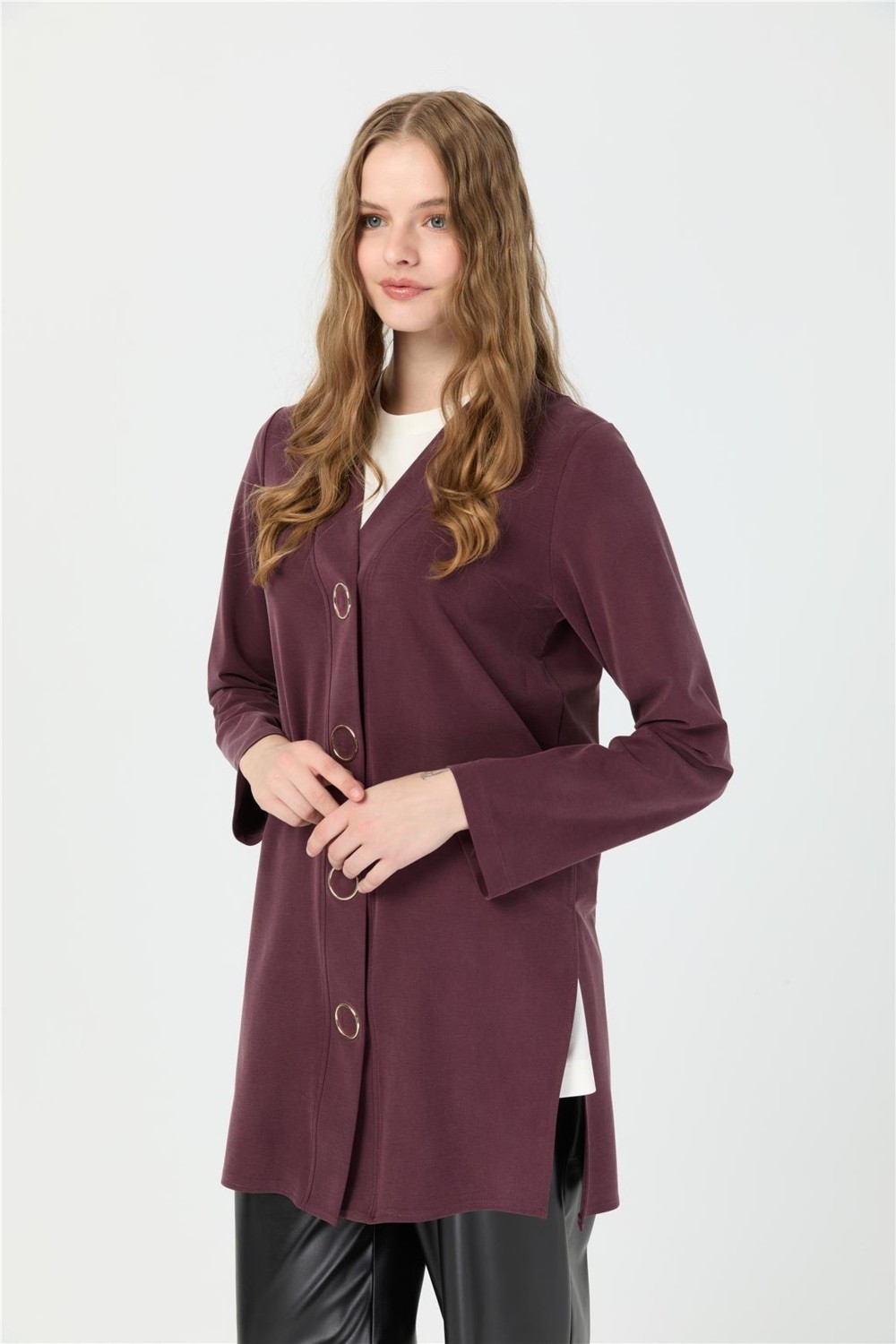 Esswaap Halka Çıtçıtlı Hırka Bordo görsel 5