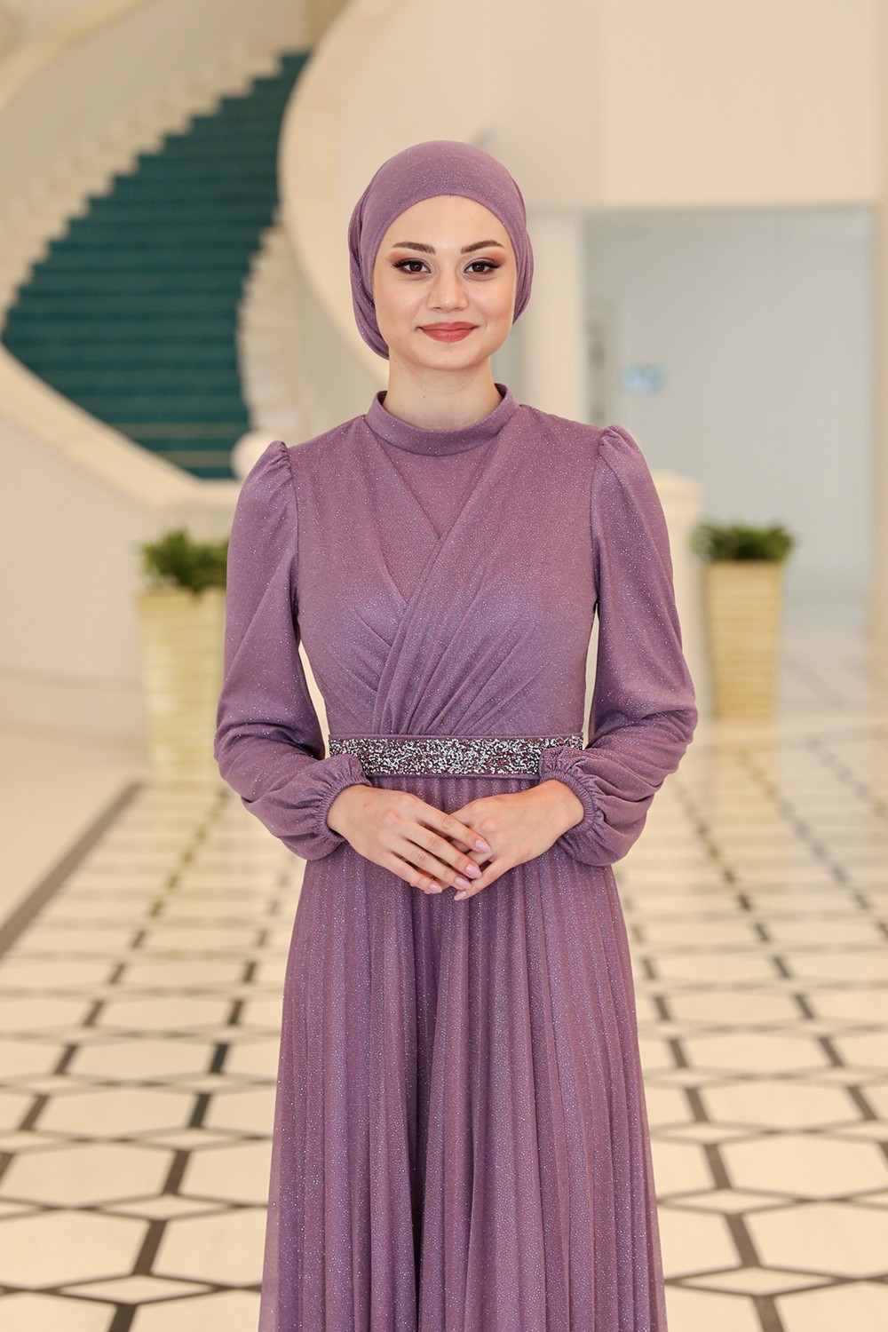 Parıltılı Dila Tesettür Büyük Beden Abiye görsel 8