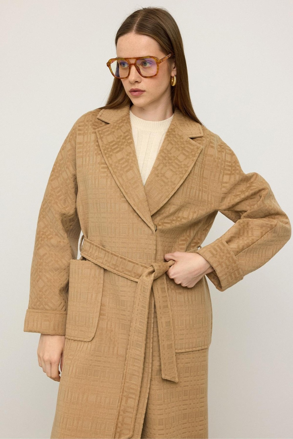 Olcay Torba Cepli Kendinden Desenli Oversize Limited Edition Kaban Kamel 3140 görsel 8