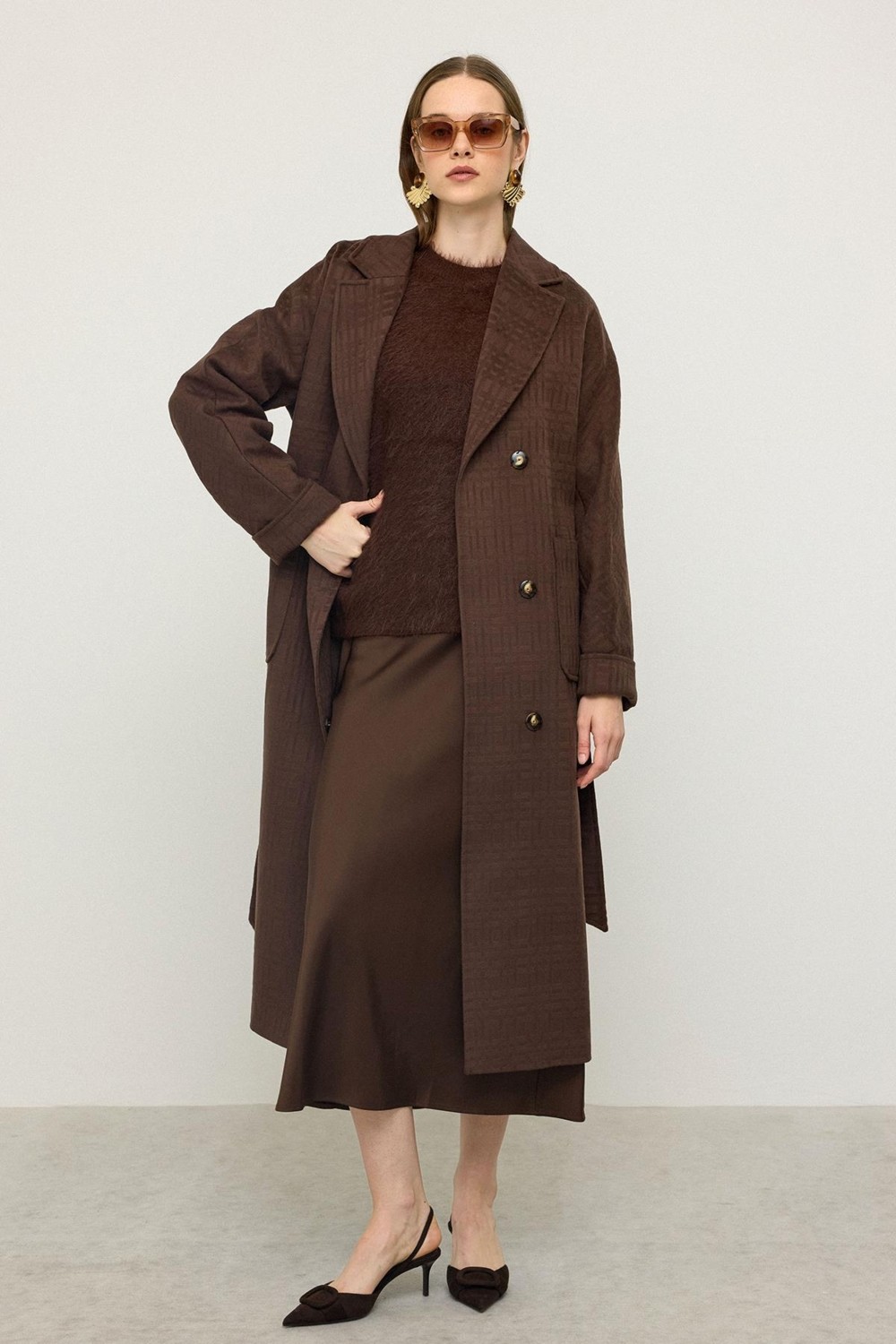Olcay Torba Cepli Kendinden Desenli Oversize Limited Edition Kaban Kahve 3140 görsel 8