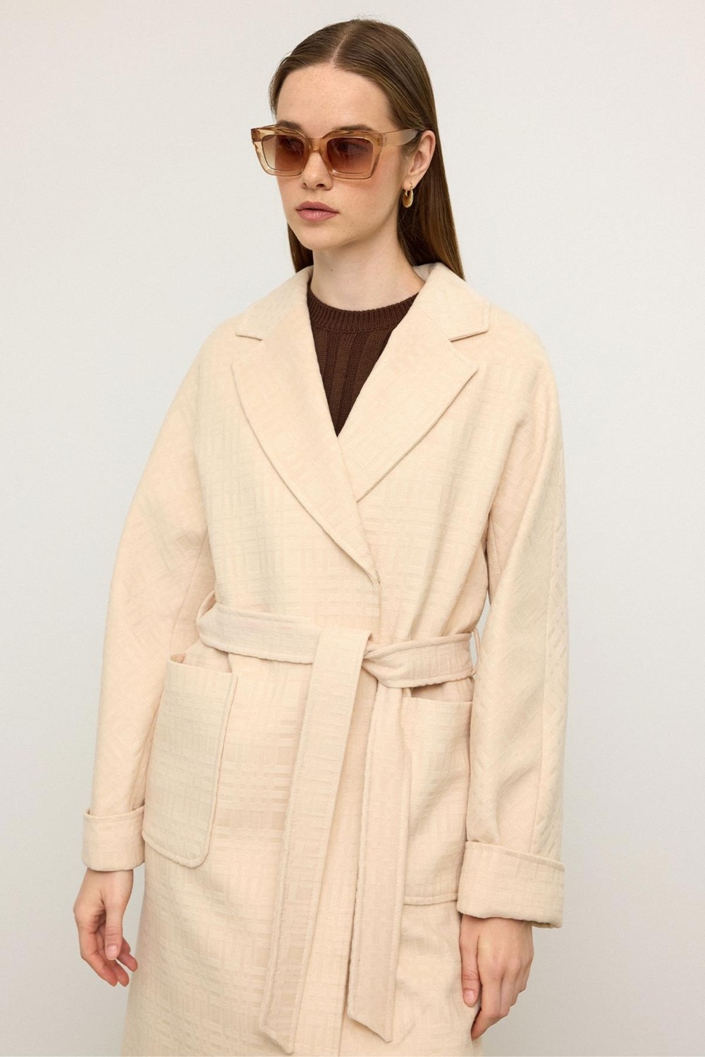 Olcay Torba Cepli Kendinden Desenli Oversize Limited Edition Kaban Krem 3140 görsel 8