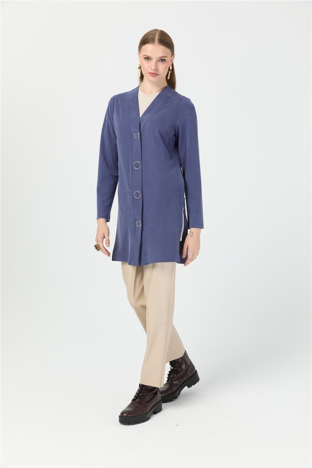 Esswaap Halka Çıtçıtlı Hırka Indigo görsel 3