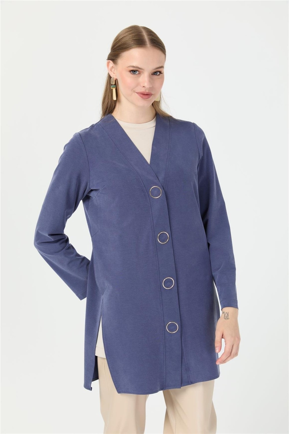 Esswaap Halka Çıtçıtlı Hırka Indigo görsel 5