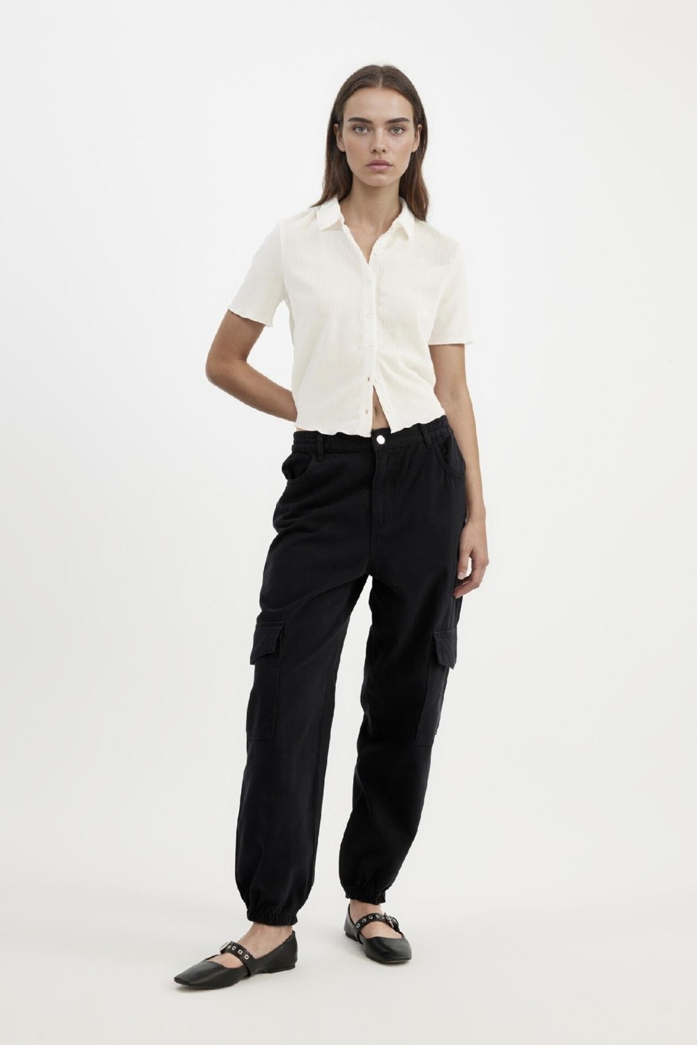 DeFacto Jogger Fit Gabardin Kumaş Normal Bel Basic Kargo Cepli Pantolon B0454AX24AU görsel 7