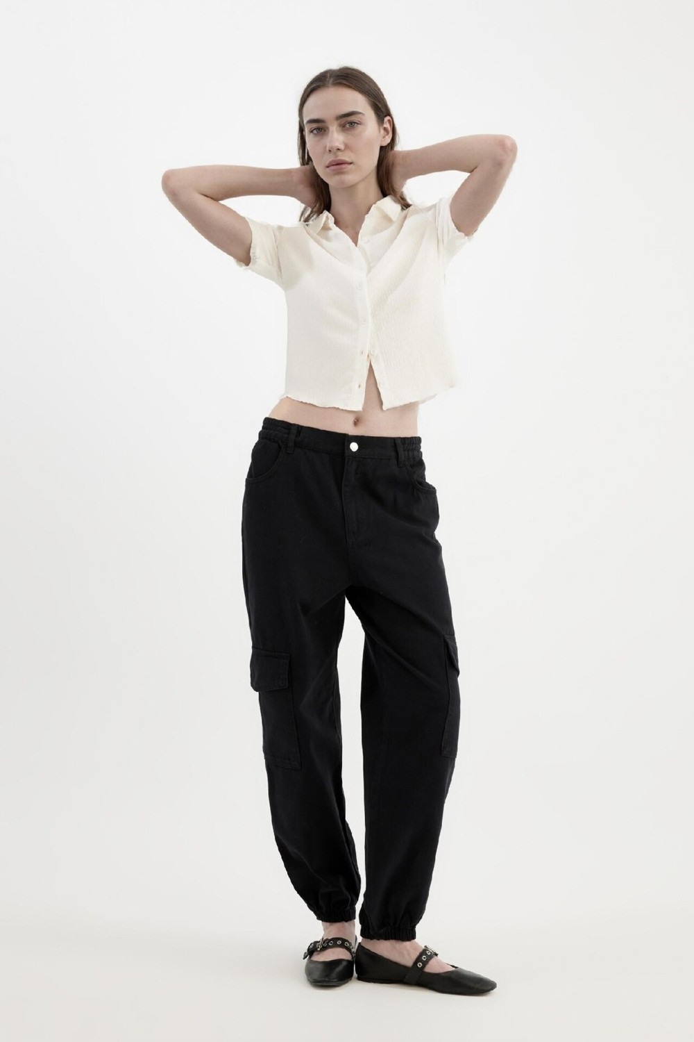 DeFacto Jogger Fit Gabardin Kumaş Normal Bel Basic Kargo Cepli Pantolon B0454AX24AU görsel 8