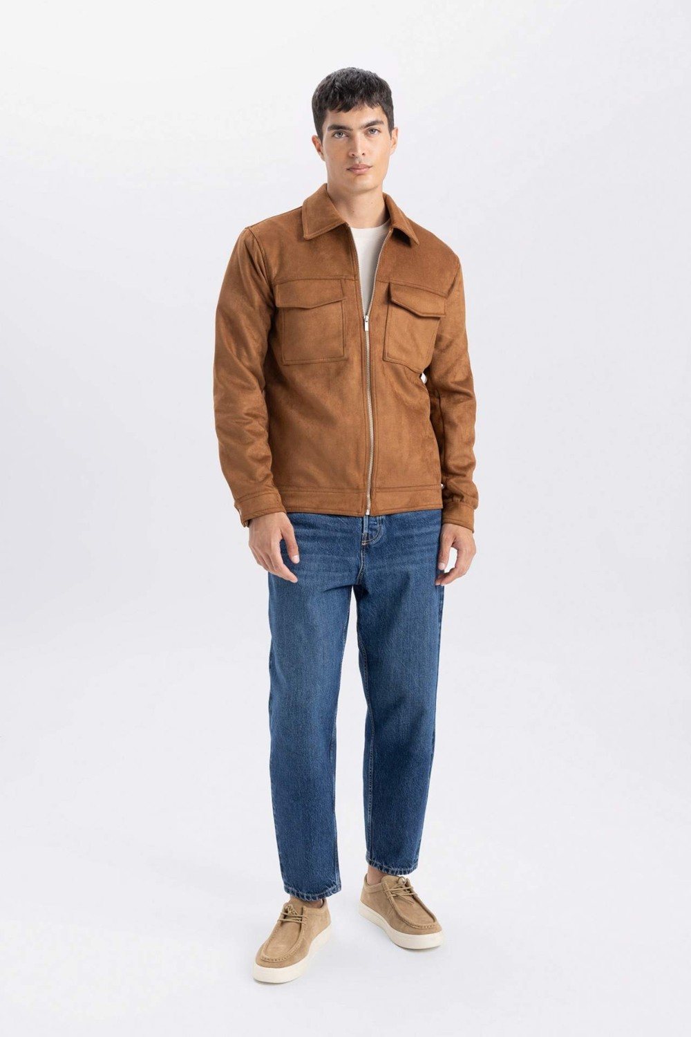 DeFacto Slim Fit Dar Kesim Süet Mont Ceket Gömlek Yaka Cepli Astarlı Y5362AZ24AU görsel 7