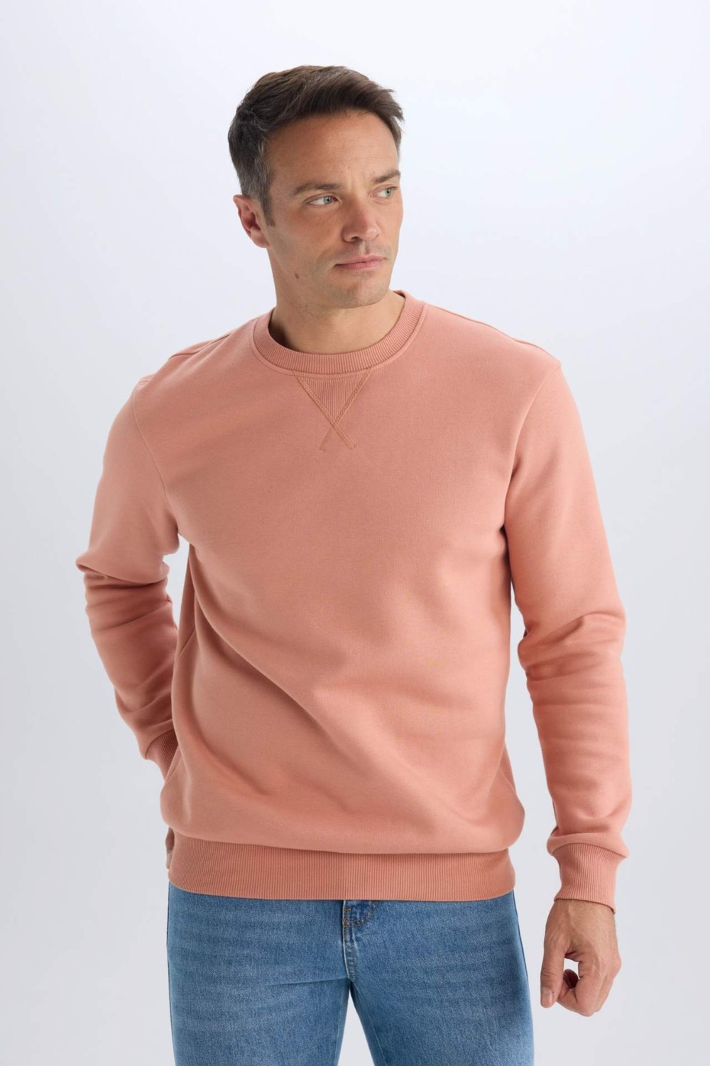 DeFacto Regular Fit Bisiklet Yaka Kalın Basic Düz Sweatshirt T3777AZ25SP görsel 7