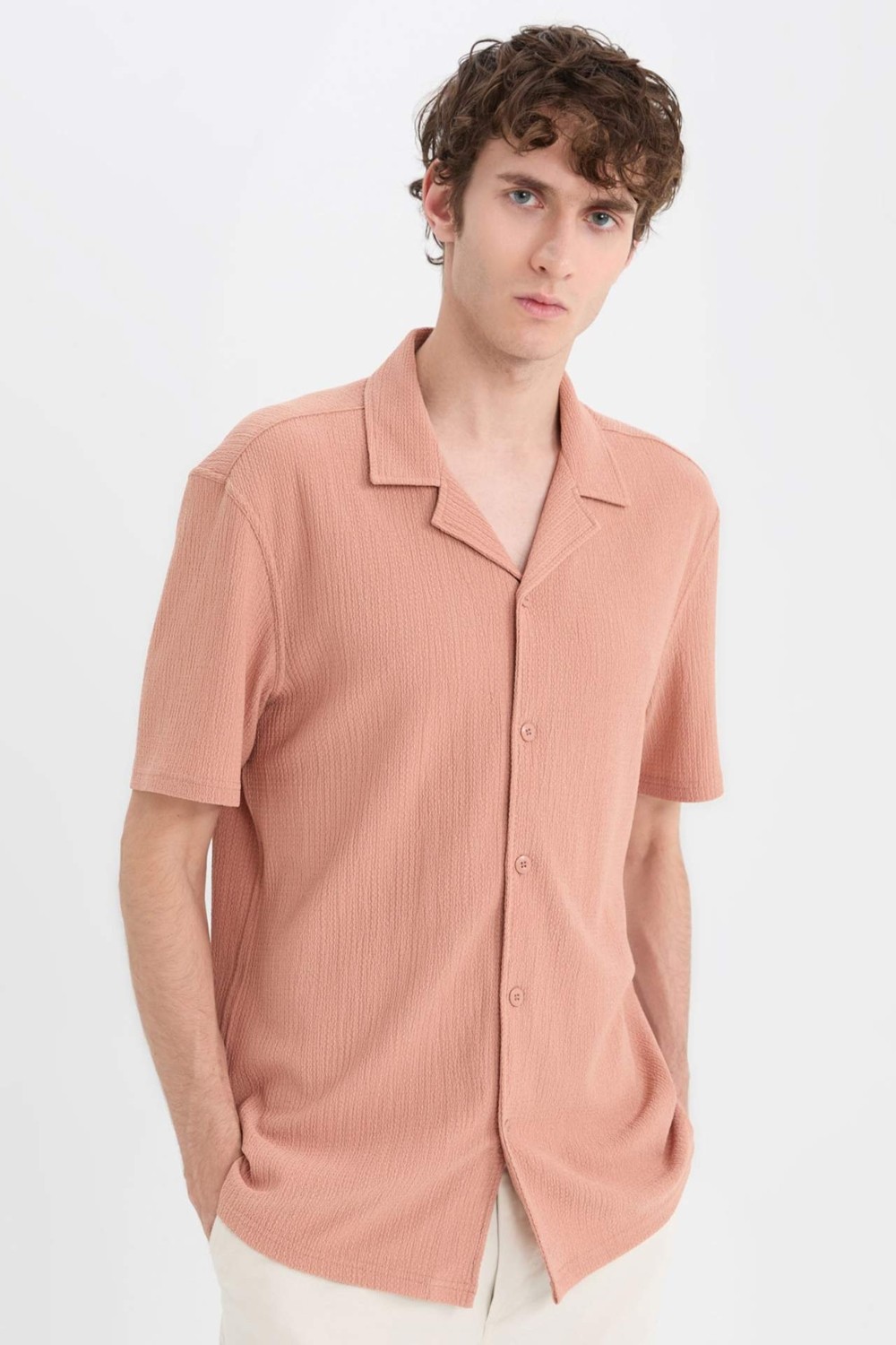DeFacto Kırışmaz Modern Fit Polo Yaka Dokulu Penye Kısa Kollu Gömlek C4125AX25SM görsel 8