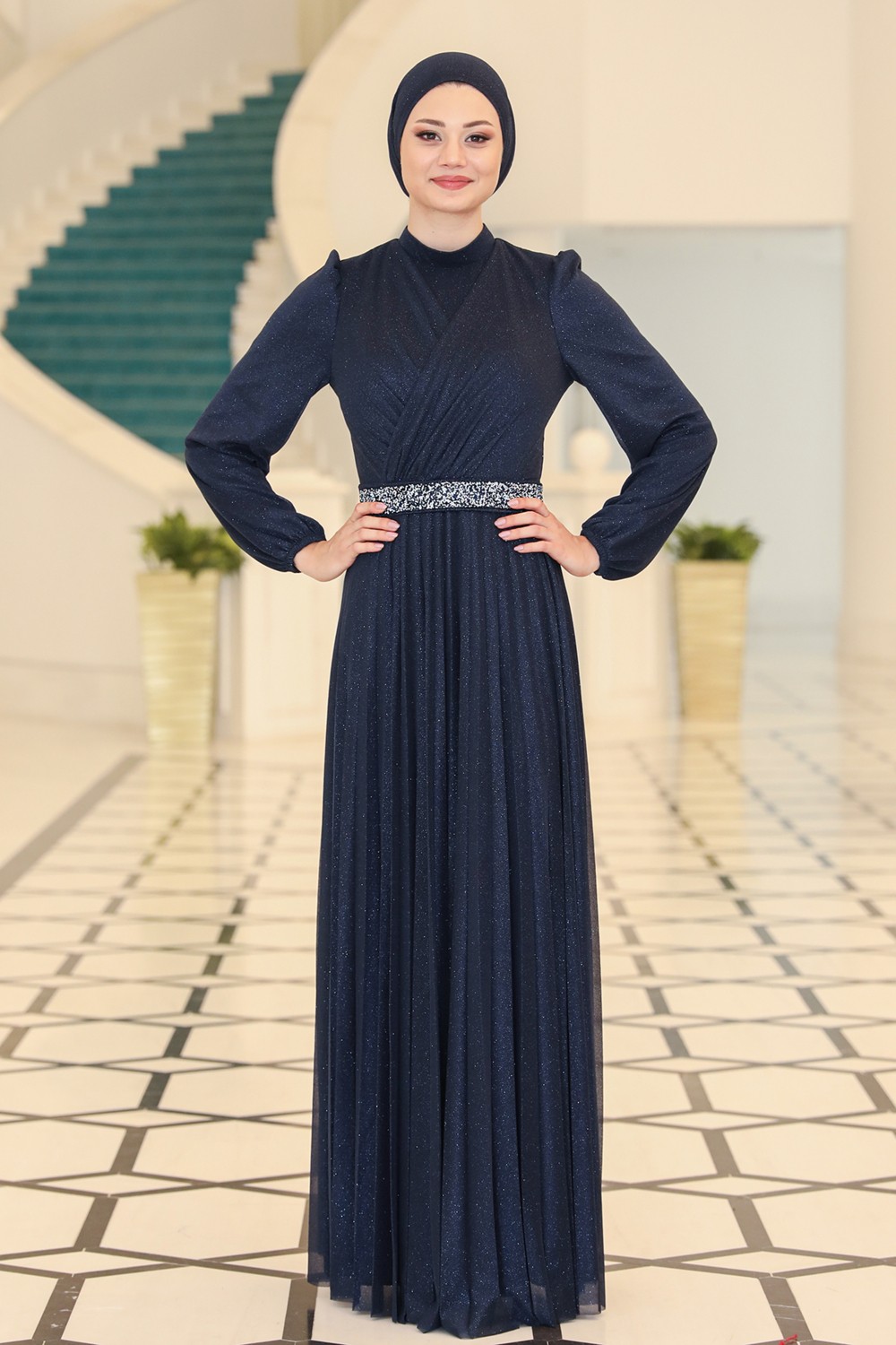 Fuval Moda Parıltılı Dila Tesettür Büyük Beden Abiye görsel 6