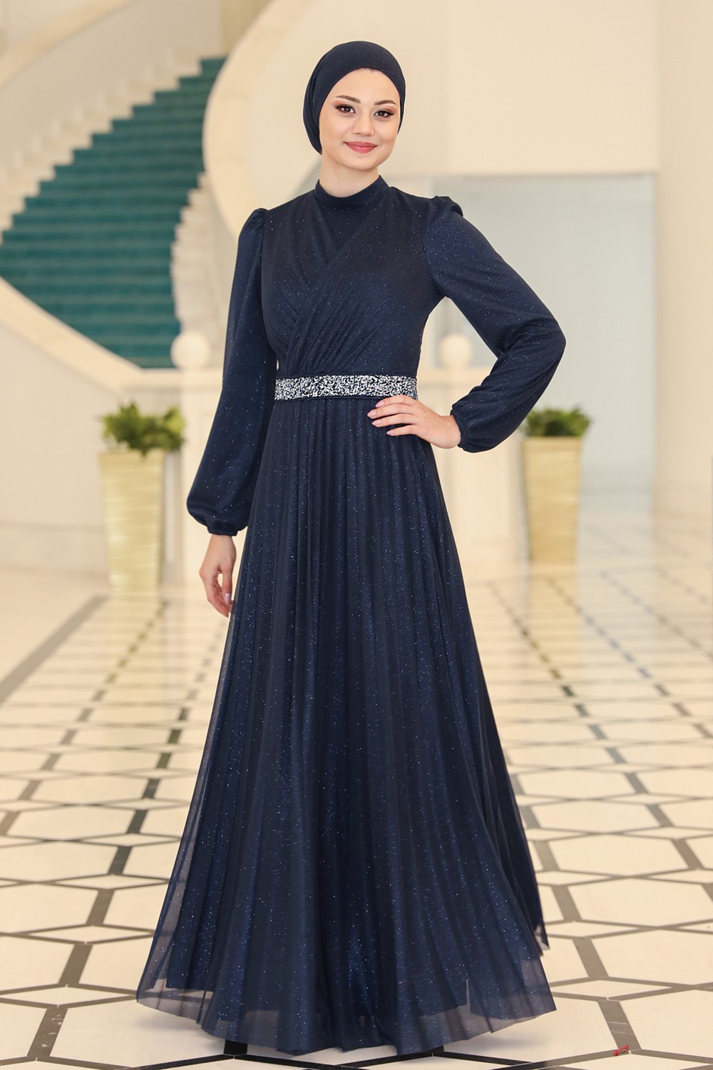 Fuval Moda Parıltılı Dila Tesettür Büyük Beden Abiye görsel 7