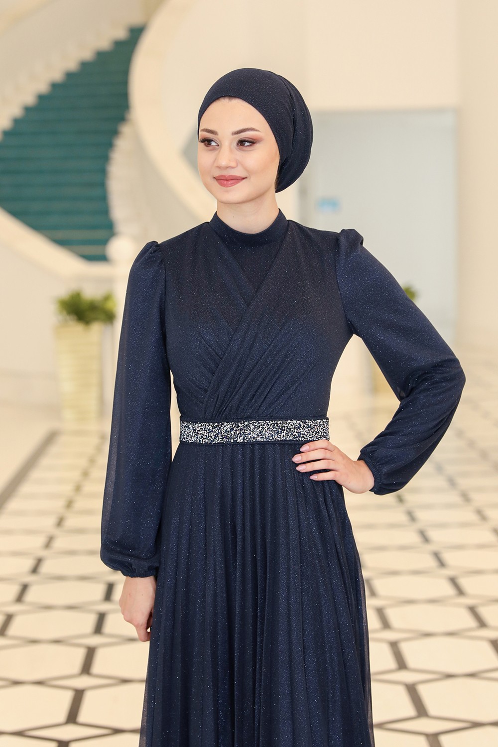 Fuval Moda Parıltılı Dila Tesettür Büyük Beden Abiye görsel 8