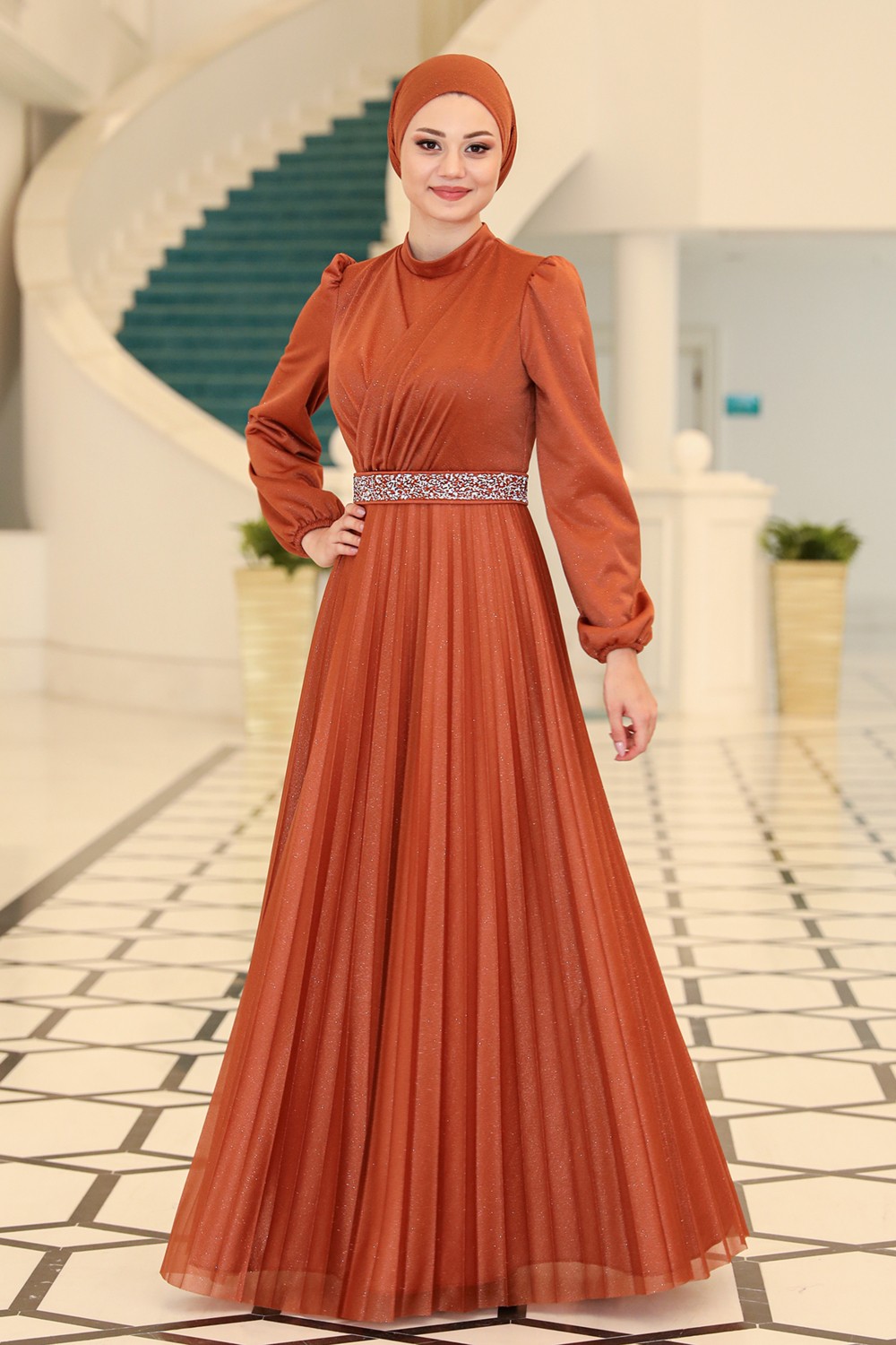 Fuval Moda Parıltılı Dila Tesettür Büyük Beden Abiye