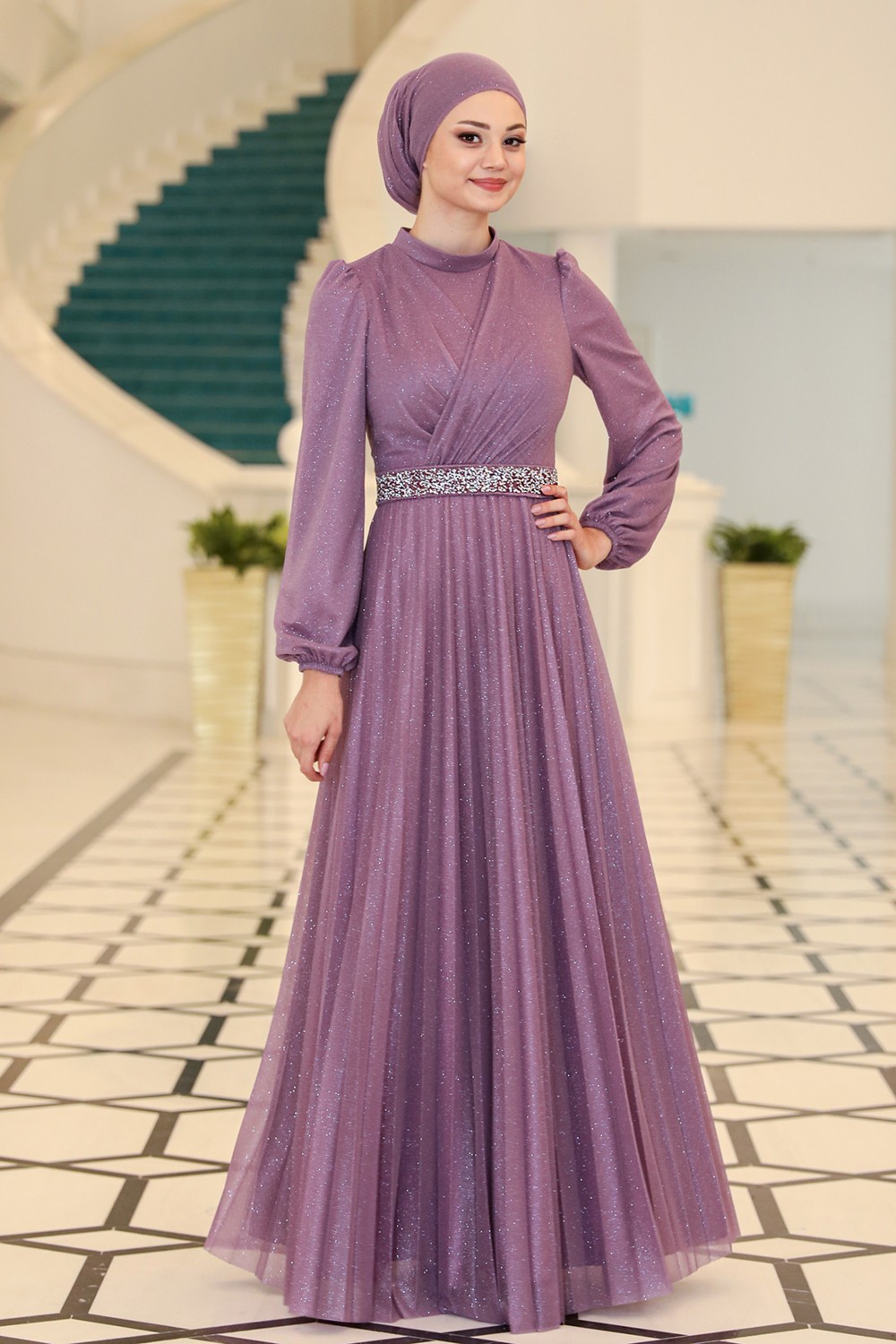 Fuval Moda Parıltılı Dila Tesettür Büyük Beden Abiye