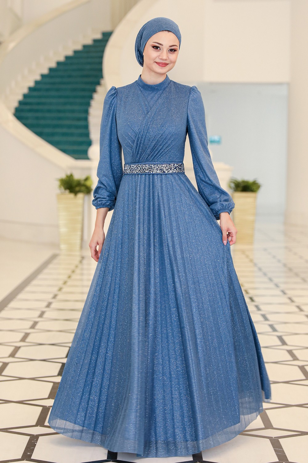 Fuval Moda Parıltılı Dila Tesettür Büyük Beden Abiye