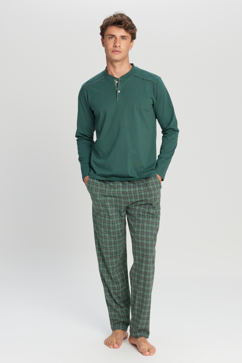 Altınyıldız Classics Erkek İndigo %100 Pamuk Standart Fit Hakim Yaka Desenli Cepli Pijama Takımı Damat Bohçası Seti