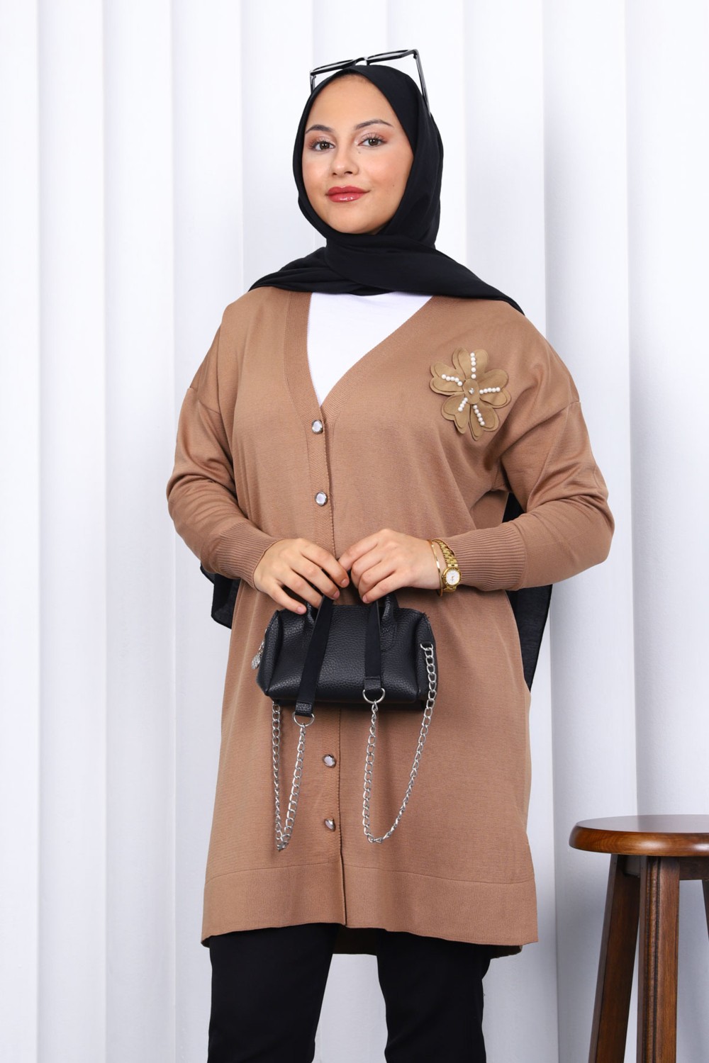 İmaj Butik Gri Düğmeli Soğuk Iplik Triko Hırka görsel 8