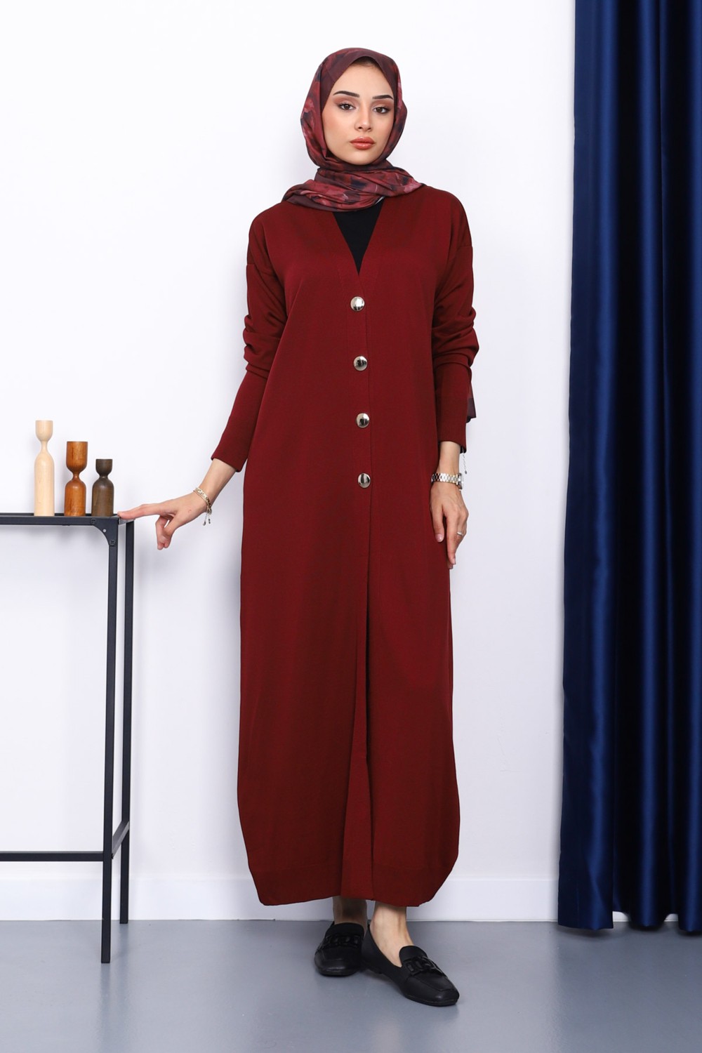 İmaj Butik Bordo V Yaka Merserize Hırka
