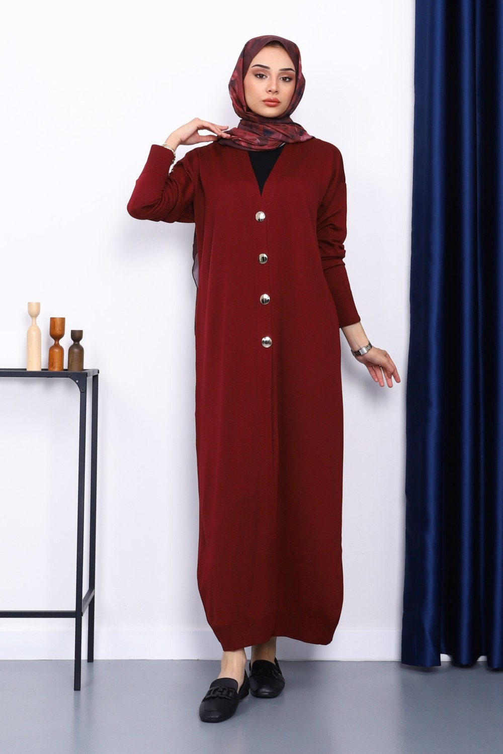 İmaj Butik Bordo V Yaka Merserize Hırka görsel 2