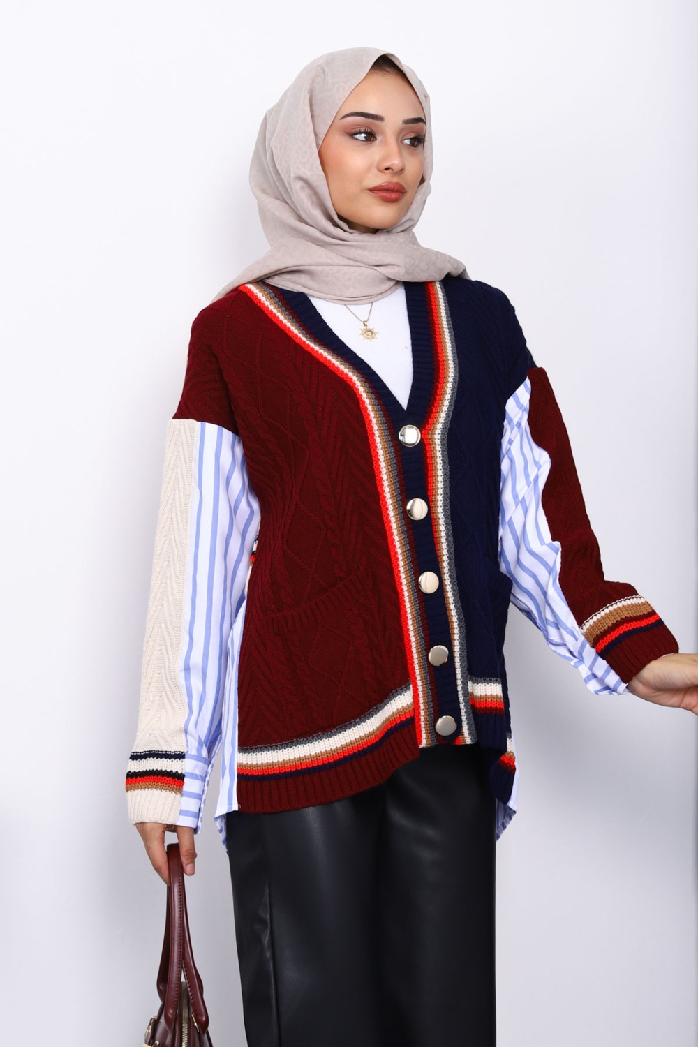 İmaj Butik Lacivert Gömlek Garnili Cepli Triko Hırka