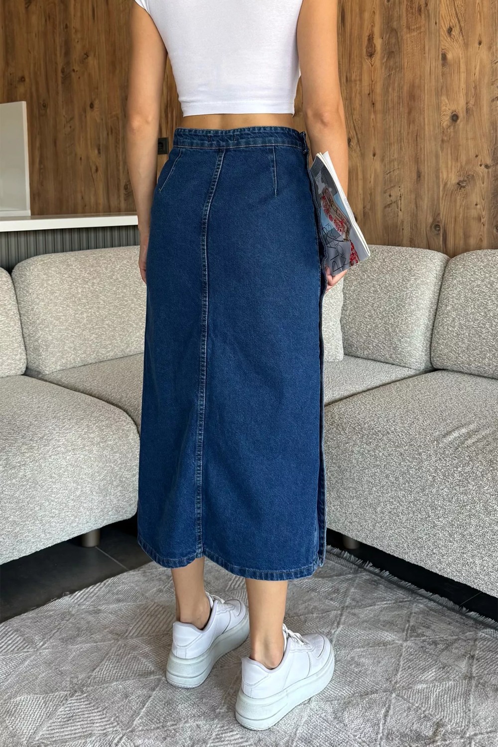 Gülseli Düğme Detaylı Jean Kot Etek P-00009838 görsel 3