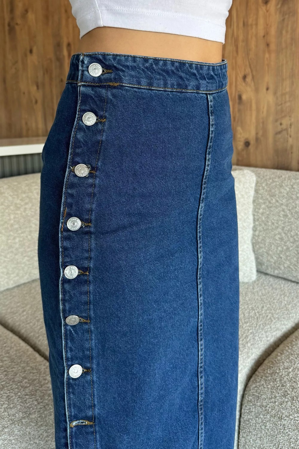 Gülseli Düğme Detaylı Jean Kot Etek P-00009838 görsel 4
