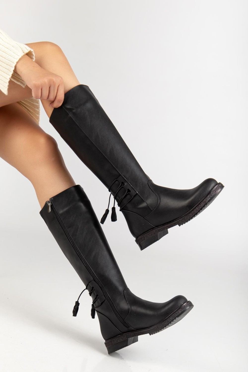 Suins Shoes Suins Pline Model Siyah Kadın Fermuarlı Çizme