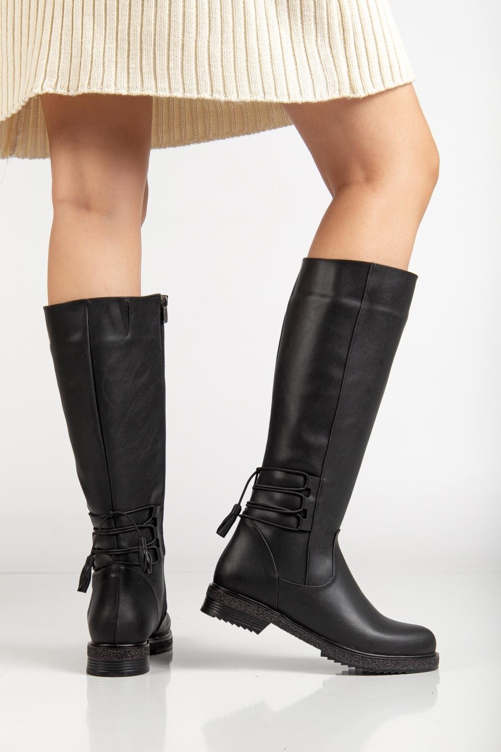 Suins Shoes Suins Pline Model Siyah Kadın Fermuarlı Çizme görsel 2