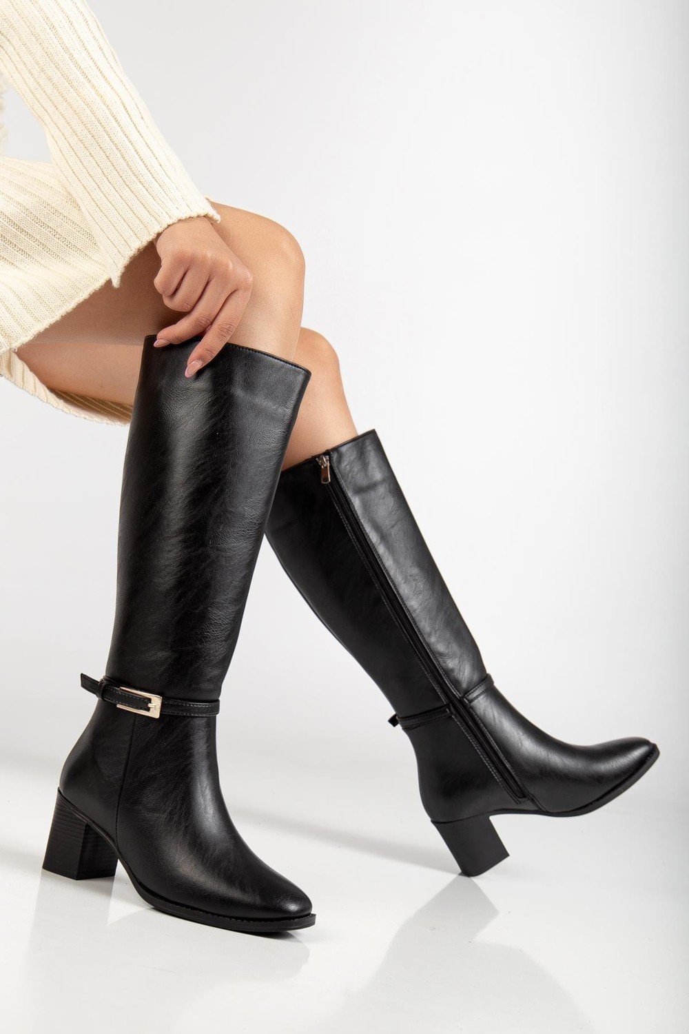 Suins Shoes Suins Pietro Premium Kadın Siyah Çizme 6 cm Topuk Boyu Çizme görsel 2