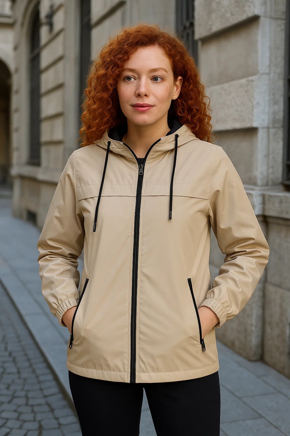 Comstar Kadın Taş Rüzgarlık & Yağmurluk Kapşonlu Hafif Uzun Kol Slim Fit Tasarım