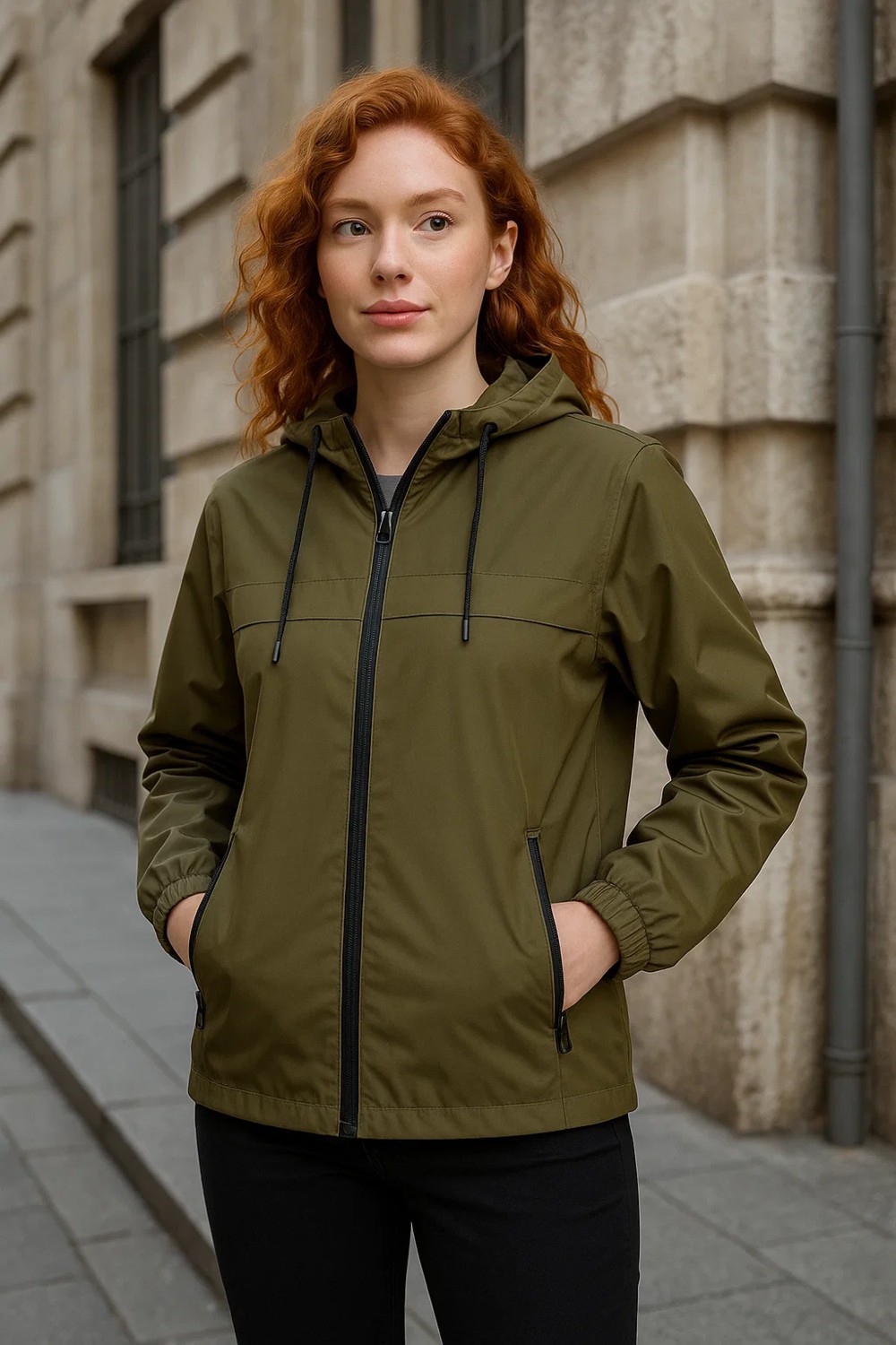 Comstar Kadın Taş Rüzgarlık & Yağmurluk Kapşonlu Hafif Uzun Kol Slim Fit Tasarım