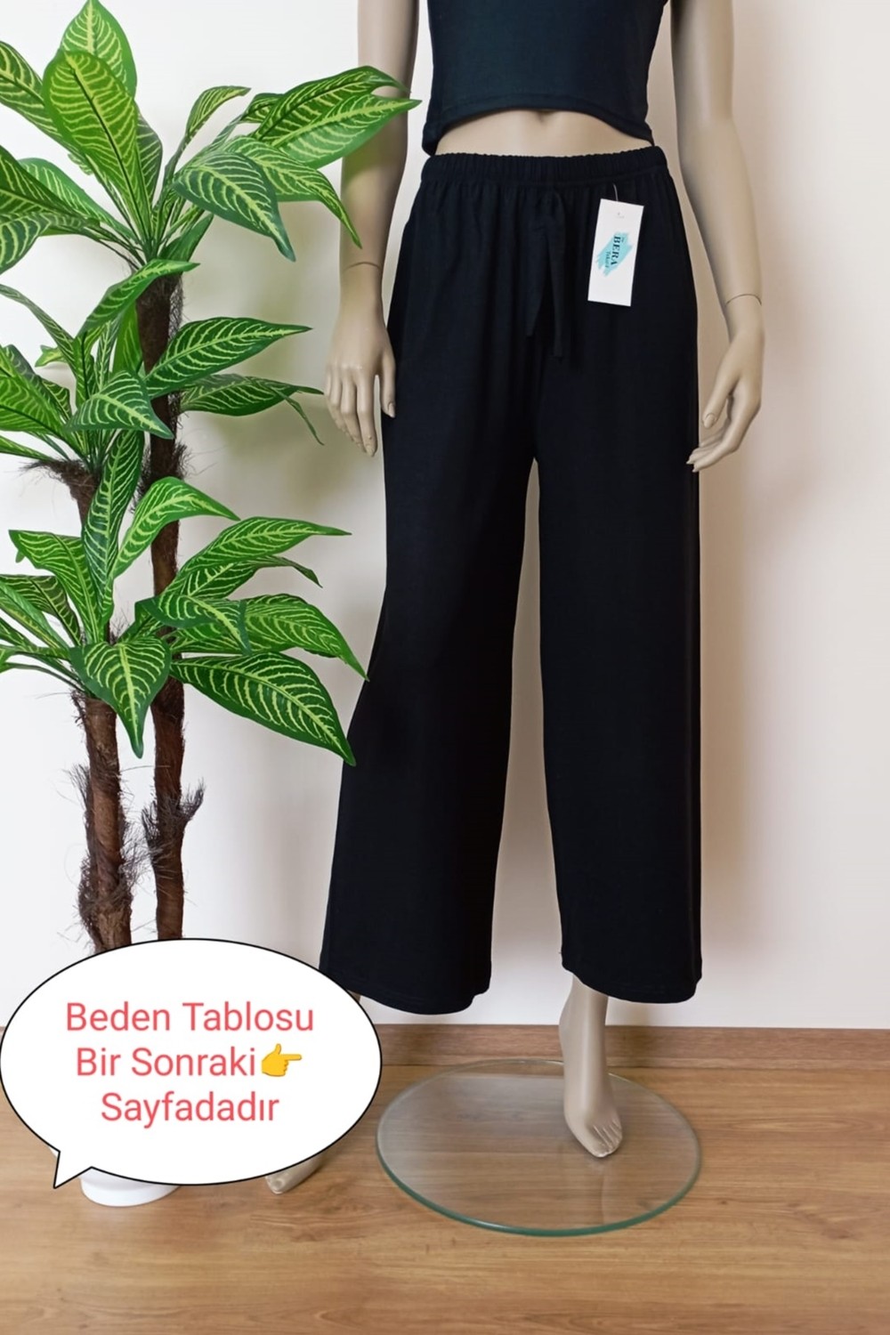 Vip Bera Tekstil Kadın Düz Renk Geniş Paça Pamuklu Penye Basic Pantolon