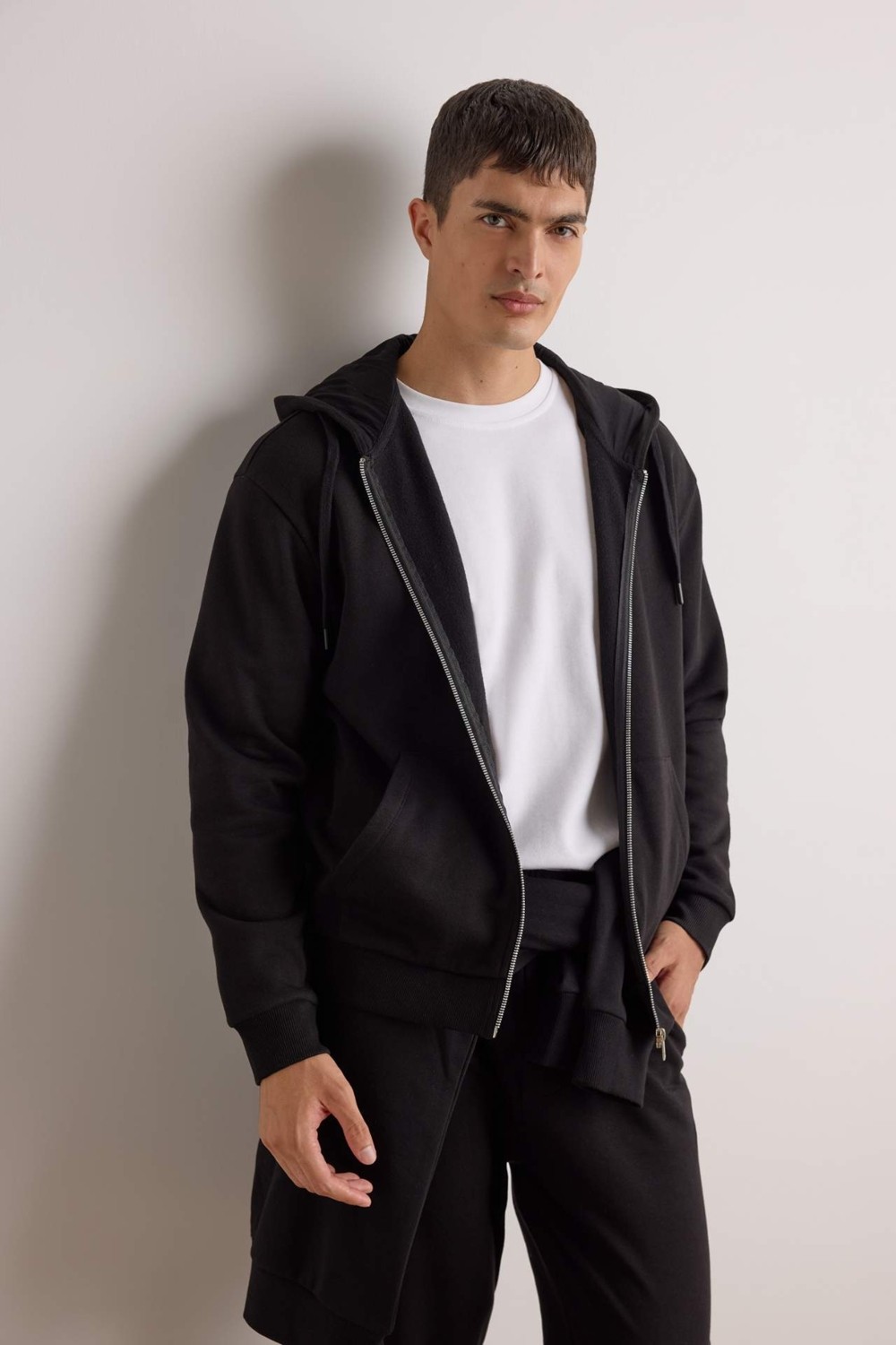 DeFacto Comfort Fit Kapüşonlu İçi Yumuşak Tüylü Basic Düz Cepli Kalın Fermuarlı Sweatshirt D7599AX25AU