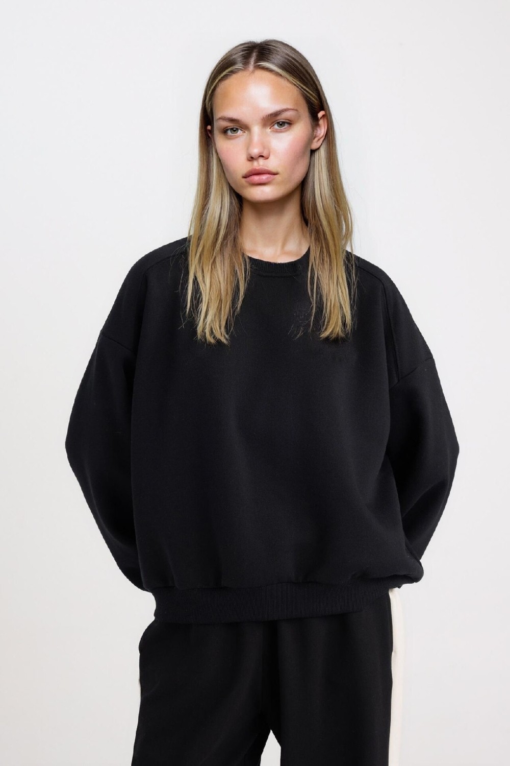 DeFacto Oversize Geniş Kalıp Bisiklet Yaka Basic Düz Kalın Gri Sweatshirt D9022AXNS görsel 2