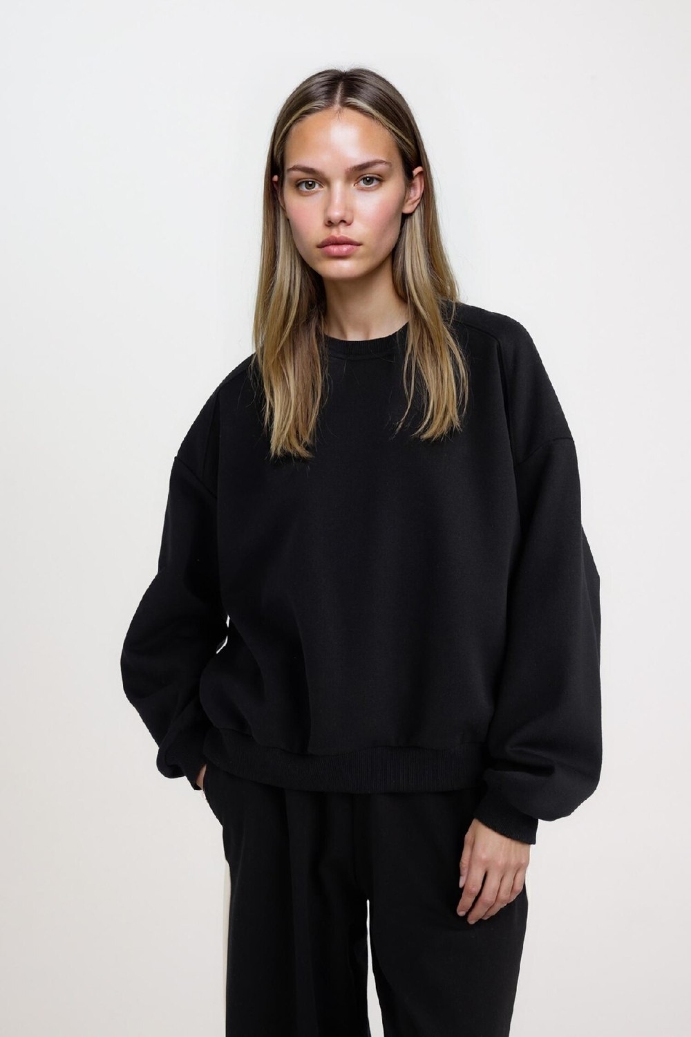 DeFacto Oversize Geniş Kalıp Bisiklet Yaka Basic Düz Kalın Gri Sweatshirt D9022AXNS görsel 4