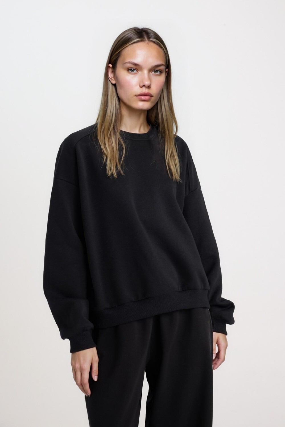 DeFacto Oversize Geniş Kalıp Bisiklet Yaka Basic Düz Kalın Gri Sweatshirt D9022AXNS görsel 5