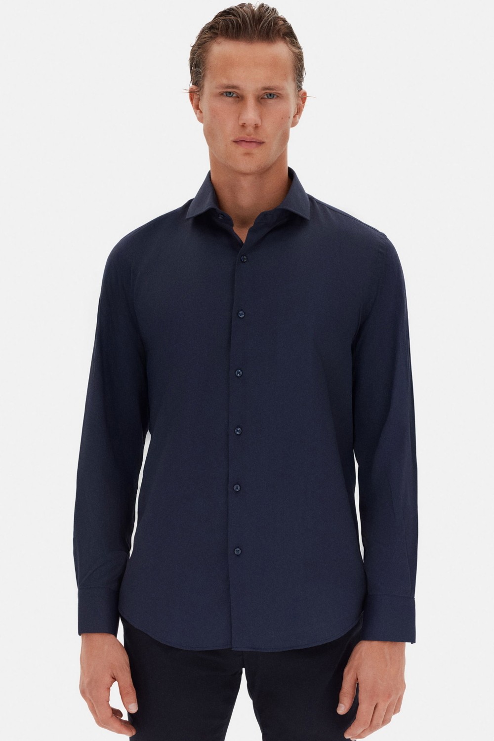 D'S Damat Slim Fit Mavi Italyan Yaka Armürlü Uzun Kollu Kolay Ütülenebilir Nefes Alan Dört Mevsim Göm 2HF02ORT3185