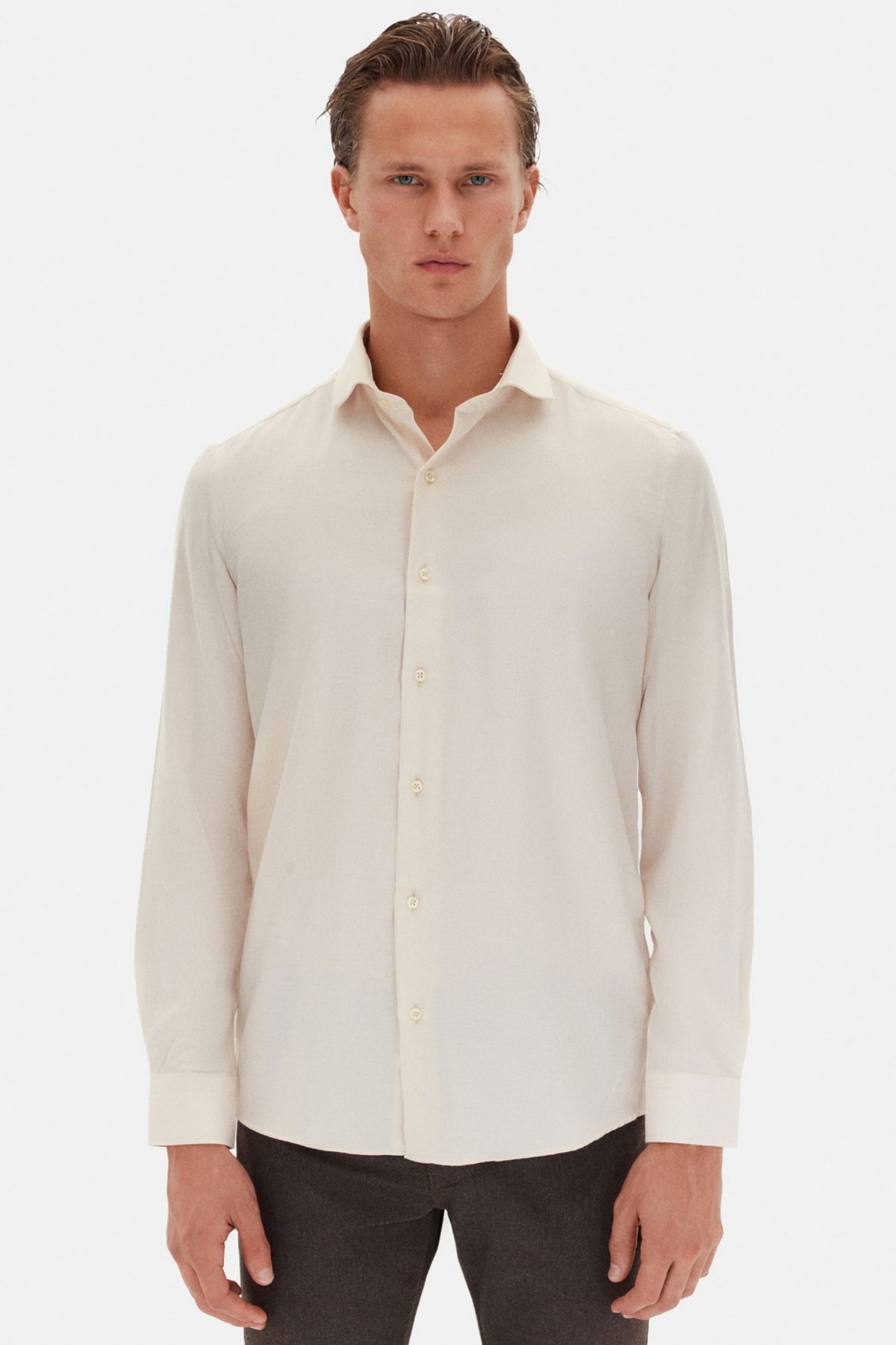 D'S Damat Slim Fit Antrasit Italyan Yaka Armürlü Uzun Kollu Kolay Ütülenebilir Nefes Alan Dört Mevsim Gömlek 2HF02ORT3185 görsel 7