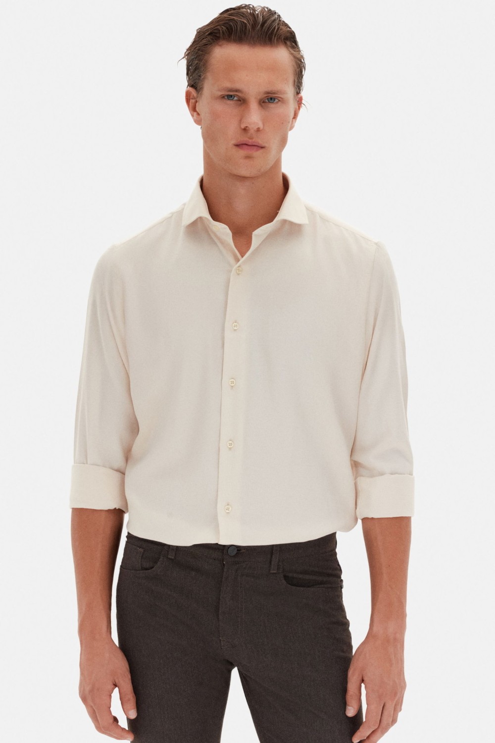 D'S Damat Slim Fit Antrasit Italyan Yaka Armürlü Uzun Kollu Kolay Ütülenebilir Nefes Alan Dört Mevsim Gömlek 2HF02ORT3185 görsel 8