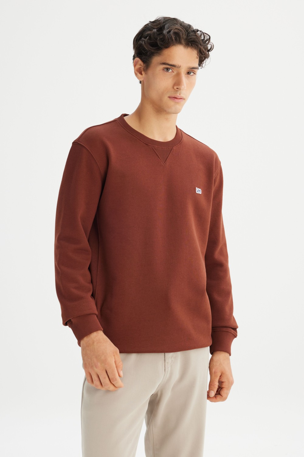 Lee Regular Fit Normal Kesim %100 Pamuk Bisiklet Yaka İçi Polarlı Bordo Sweatshirt