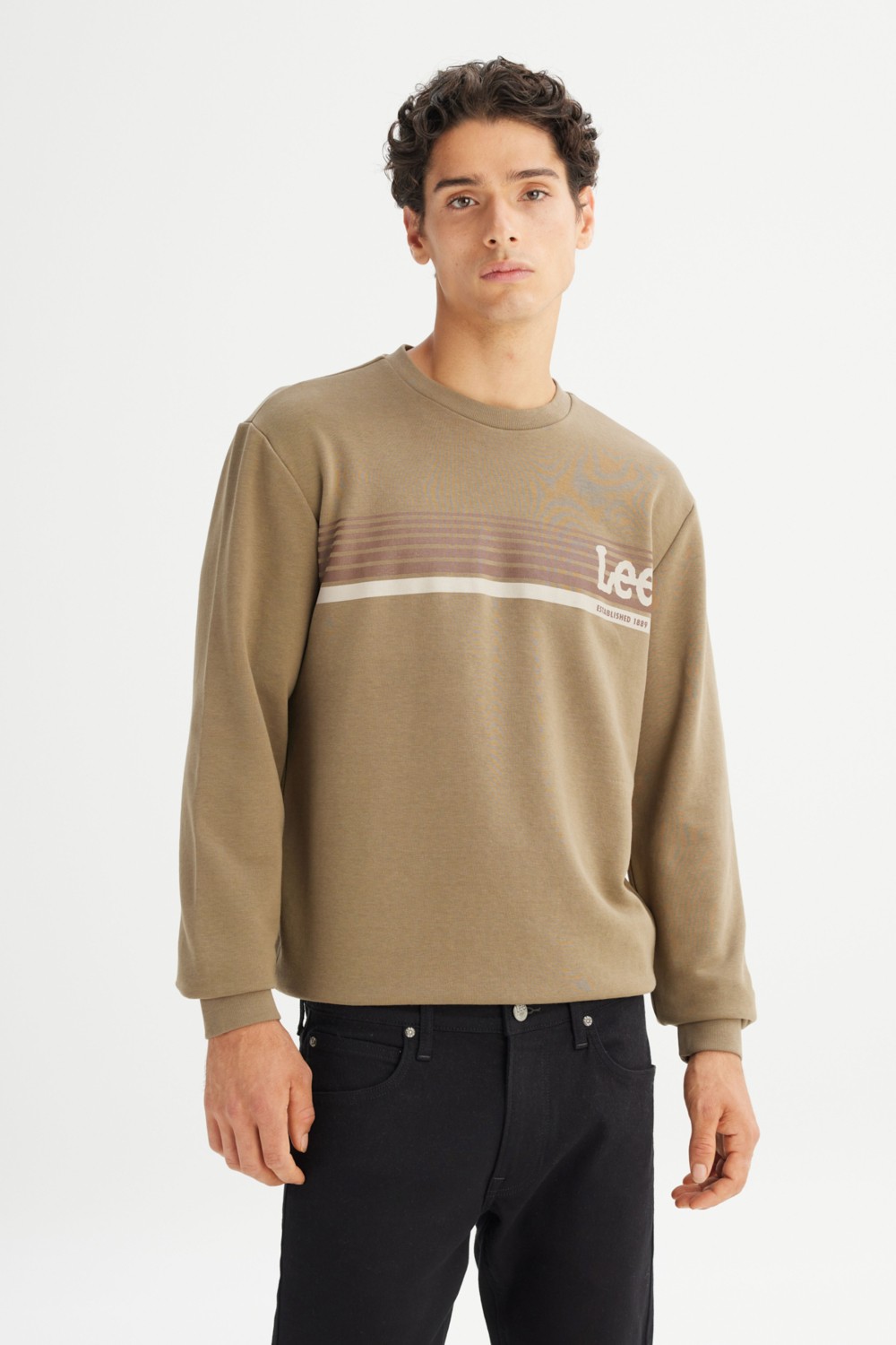 Lee L2520099 001 Black Erkek Grafık Logo Baskılı Regular Bısıklet Yaka Sweatshırt