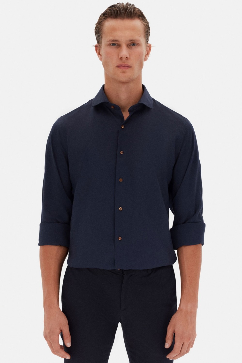 D'S Damat Slim Fit Antrasit Italyan Yaka Armürlü Uzun Kollu Kolay Ütülenebilir Nefes Alan Dört Mevsim Gömlek 2HF02ORT3185 görsel 2