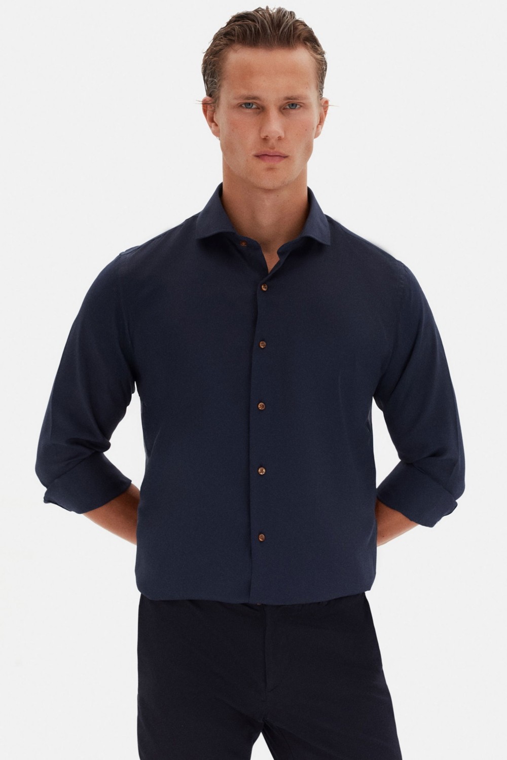 D'S Damat Slim Fit Antrasit Italyan Yaka Armürlü Uzun Kollu Kolay Ütülenebilir Nefes Alan Dört Mevsim Gömlek 2HF02ORT3185 görsel 3